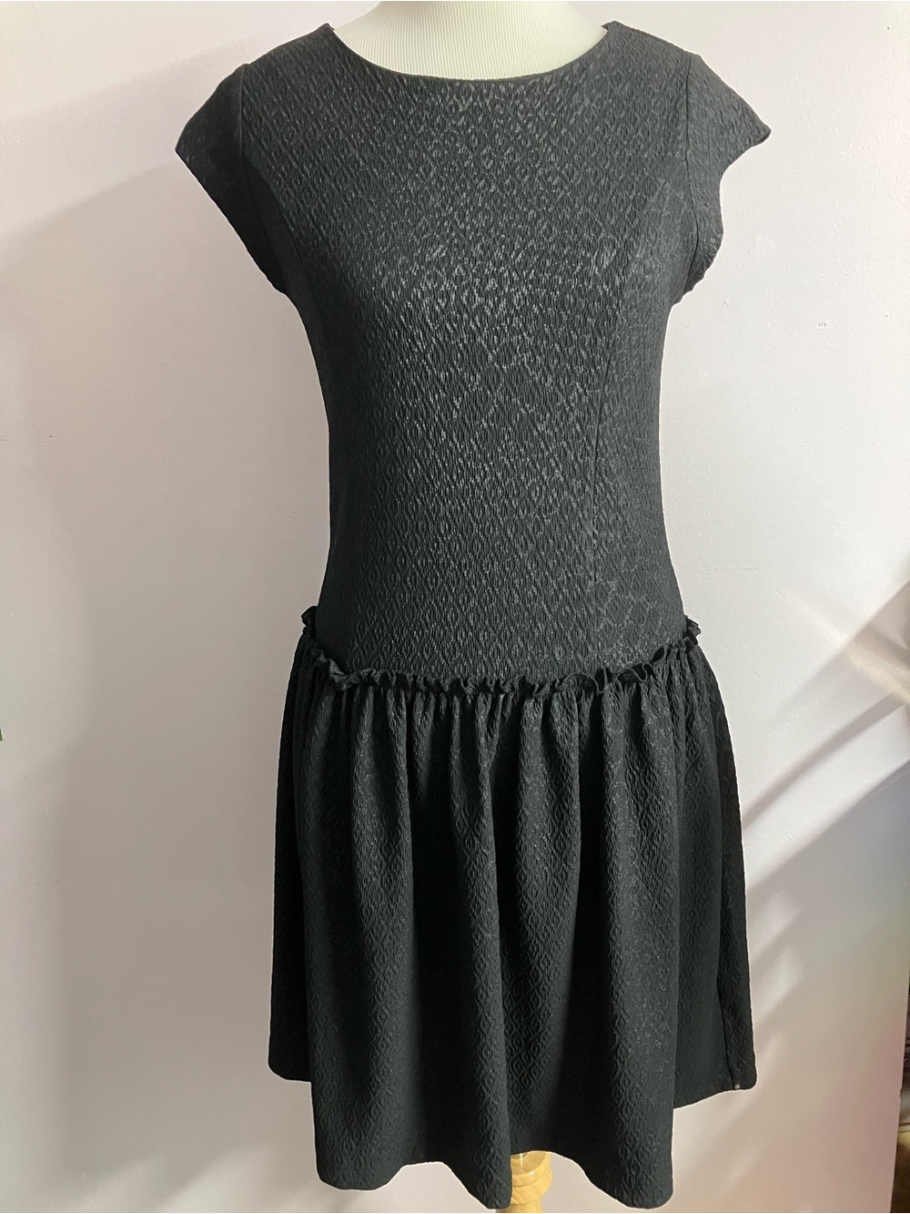 Worthington Women’s Fit/Flare Textured Knit, Dropped Waist Dress, 8, Black